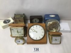 A COLLECTION OF TRAVEL CLOCKS, INCLUDING EXAMPLES BY ACCTIM, EUROPA AND MORE