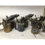 A GROUP OF SIX VINTAGE BLOW TORCHES, INCLUDING OPTIMUS MADE IN SWEDEN ETC