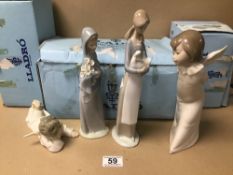 THREE BOXED LLADRO FIGURES LARGEST 24 CM (4650,4960,4961) WITH A NAO FIGURE