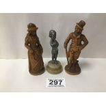 TWO EARLY 20TH CENTURY CARVED WOODEN FIGURES, SIGNED AND TITLED TO BASE H WOELS, BAILLEUL, 1916,