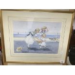 A FRAMED AND GLAZED WATERCOLOUR BY URSULA DE WINTON TITLED (THE CHASE) 54 X 44 CM