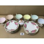 A PARAGON BONE CHINA SET OF TEA CUPS, SAUCERS AND SIDE PLATES, 18 PIECES IN TOTAL