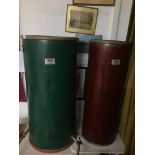 TWO LARGE CONTAINERS GREEN/RED 107CMS HIGH