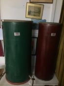 TWO LARGE CONTAINERS GREEN/RED 107CMS HIGH