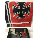 WWII MILITARY RELATED ITEMS, INCLUDING THIRD REICH FLAG, ARM PATCH, ROYAL AIR FORCE VOLUNTEER