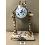 AN ORNATE LATE 19TH/EARLY 20TH CENTURY FRENCH MARBLE MANTLE CLOCK, THE ENAMEL DIAL WITH ARABIC
