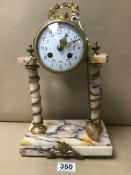 AN ORNATE LATE 19TH/EARLY 20TH CENTURY FRENCH MARBLE MANTLE CLOCK, THE ENAMEL DIAL WITH ARABIC