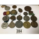 A GROUP OF VARIOUS MEDALS AND MEDALLIONS, INCLUDING A QUEEN VICTORIA 60 YEAR COMMEMORATION ETC