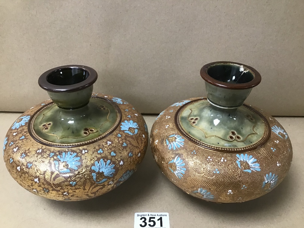 A PAIR OF ROYAL DOULTON SLATERS PATENT GLAZED STONEWARE VASES OF BALUSTER FORM, BB3 7000, 15CM - Image 2 of 5