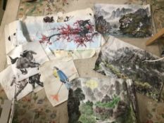 A QUANTITY OF ORIENTAL PAINTINGS ON RICE PAPER UNFRAMED