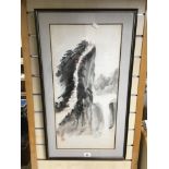 A FRAMED AND GLAZED ORIENTAL WATERCOLOUR 79 X 45 CM