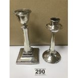 TWO SILVER CANDLESTICKS, THE LARGEST 15.5CM HIGH, WEIGHTED BASES, 385G