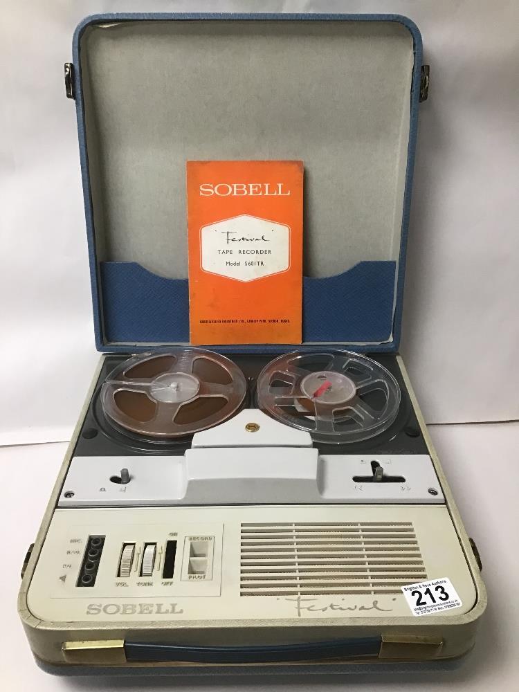 A VINTAGE CASED SOBELL FESTIVAL REEL TO REEL TAPE RECORDER