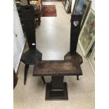 TWO 19TH CENTURY WELSH CHAIRS WITH ORNATE TABLE