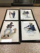 FOUR FRAMED AND GLAZED PRINTS OF SAILORS BY SUN KATCHAN 32 X 22CMS