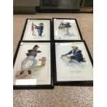 FOUR FRAMED AND GLAZED PRINTS OF SAILORS BY SUN KATCHAN 32 X 22CMS
