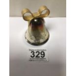 A MODERN SILVER HAND BELL, HALLMARKED LONDON 1982 BY CHRISTOPHER NIGEL LAWRENCE, IN ORIGINAL BOX,