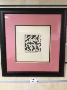 A FRAMED AND GLAZED LIMITED EDITION LITHOGRAPH 83/90 34 X33 CM
