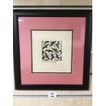 A FRAMED AND GLAZED LIMITED EDITION LITHOGRAPH 83/90 34 X33 CM