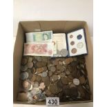 A LARGE COLLECTION OF WORLD COINAGE, MOST CIRCULATED, INCLUDING PENNIES, HALF PENNIES AND MUCH MORE