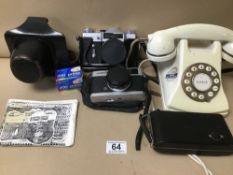 THREE VINTAGE CAMERA'S INCLUDING OLYMPUS TRIP 35 WITH A REPRODUCTION TELEPHONE