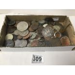 A COLLECTION OF ASSORTED COINS, MOST CIRCULATED, INCLUDING 1889 CROWN, PRINCESS DIANA £5 COIN,