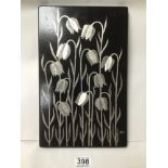A HEINZ ERRET FOR GUSTAVSBERG SILVER INLAID SWEDISH WALL PLAQUE TITLED "UPLAND KUNGSANGSLIWA LILY