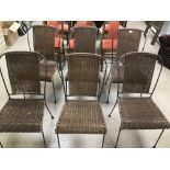 SIX VINTAGE HEALS WROUGHT IRON AND CANE WORKED CHAIRS