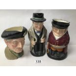 THREE ROYAL DOULTON CHARACTER JUGS, COMPRISING; WINSTON CHURCHILL, THE HUNTSMAN D 6320 AND MONTY D