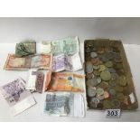 A COLLECTION OF CIRCULATED COINAGE, BRITISH AND REST OF THE WORLD, INCLUDING US QUARTERS, EUROS