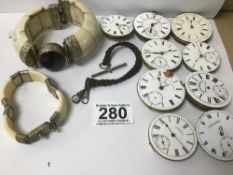 A GROUP OF NINE POCKET WATCH MOVEMENTS WITH ENAMEL DIALS (SOME AF) TOGETHER WITH TWO METAL MOUNTED