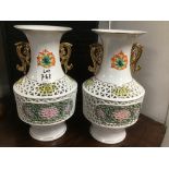 A PAIR OF 20TH CENTURY CHINESE VASES 25CMS