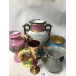MIXED GLASS AND CERAMICS, INCLUDING BURLEIGH WARE POURING JUG WITH PARROT HANDLE, CONTINENTAL