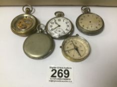 A GROUP OF FOUR POCKET WATCHES, INCLUDING TWO MILITARY EXAMPLES, ONE BY BRAVINGTONS OF LONDON,