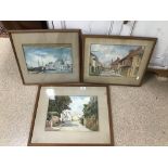 THREE FRAMED AND GLAZED LOCAL ARTIST WATERCOLOURS, MATT BRUCE, M HILLS 57 X 48CMS