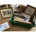 A QUANTITY OF PICTURES AND PRINTS AND PHOTOGRAPHS WITH SPODE CHINA