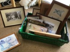 A QUANTITY OF PICTURES AND PRINTS AND PHOTOGRAPHS WITH SPODE CHINA