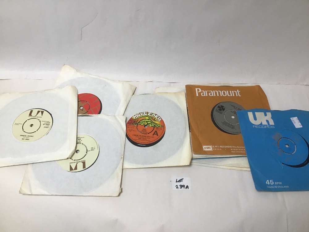 A QUANTITY OF SEVEN INCH SINGLES/VINYL INCLUDES RARE EARTH, BUDGIE AND RICKY WILDE ALL DEMO'S