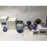 EIGHT GLASS PAPERWEIGHTS INCLUDING (CAITHNESS, SELKIRK, AND MOINA) SOME BOXED