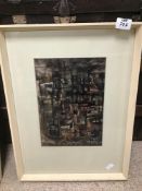 A VINTAGE FRAMED AND GLAZED KEE YONG INK AND WATERCOLOUR 50 X 38CMS