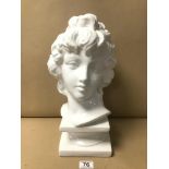 A PORCELAIN BUST OF A CLASSICAL FIGURE 39 CM