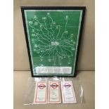 A GROUP OF 1950'S LONDON TRANSPORT BUS MAPS, ONE BEING FRAMED AND GLAZED