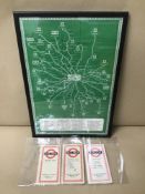 A GROUP OF 1950'S LONDON TRANSPORT BUS MAPS, ONE BEING FRAMED AND GLAZED