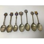 SEVEN HALLMARKED SILVER AND ENAMEL SOUVENIR SPOONS TOTAL WEIGHT 95 GRAMS