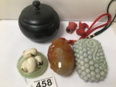 A QUANTITY OF JADEITE, EBONY POT, AND OTHERS