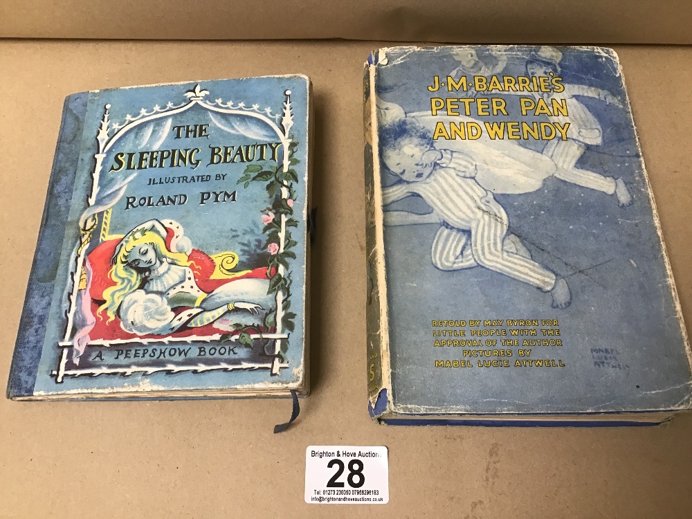 TWO EARLY CHILDRENS BOOKS; THE SLEEPING BEAUTY ILLUSTRATED BY ROLAND PYM, POP OUT EXAMPLE,