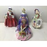 FOUR SMALL ROYAL DOULTON FIGURES (BABE) HN1679 (LANINIA) HN1955 (MARIE) HN1370 AND (MONICA) HN1467