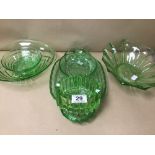 A QUANTITY OF ASSORTED GREEN GLASSWARE BOWLS