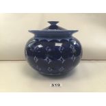A LARGE BLUE LISA LARSON BOWL WITH LID FROM THE MATILDA RANGE BY GUSTAVSBERG R50 21CMS HIGH