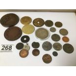AN ASSORTMENT OF WORLD COINAGE, MOST CIRCULATED, INCLUDING TWO £5 COINS, INCLUDING BRITISH,